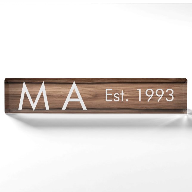 Porte-nom boho rustique Brown ajouter nom lettre année date  (Devant)
