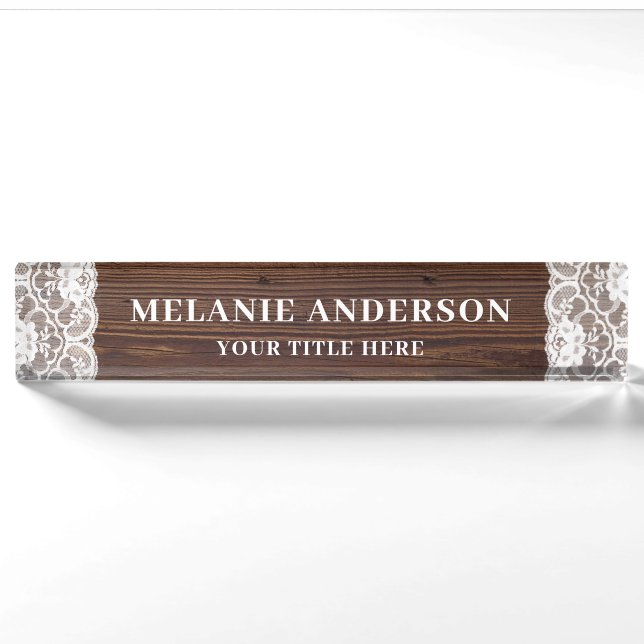 Porte-nom Bois foncé rustique et Wedding planner dentelle (Devant)