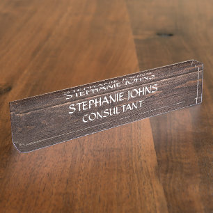 Porte-nom Bois rustique Monogramme Brown Nom Classy Élégant