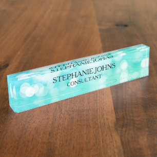 Porte-nom Bokeh Motifs Blue Turquoise Aqua Monogramme Nom Mo