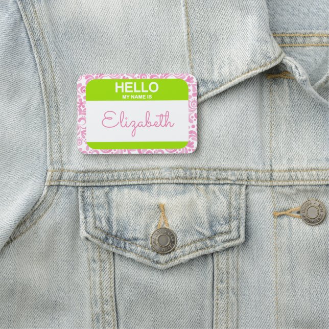 Porte-nom Bonjour Mon Nom Est Rose White Green Business (En situation)