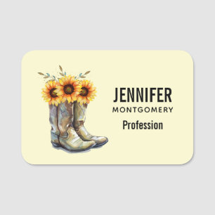 Porte-nom Bottes rustiques Cowboy avec tournesol