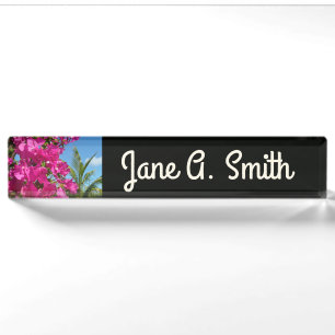 Porte-nom Bougainvilliers et palmiers paysage tropical
