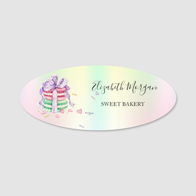 Porte-nom Boulangerie de sucreries holographiques Macarons (Devant)