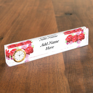 Porte-nom Bouquet Roses Rose Et Rouge Ajoutez Votre Nom,