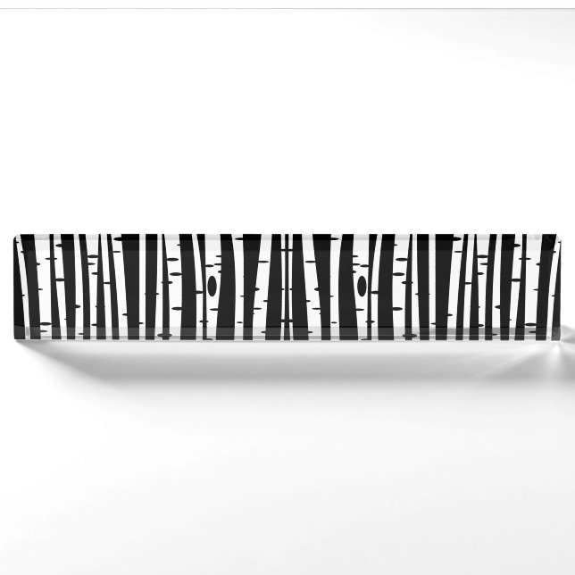 Porte-nom Bouton de tambour motif noir blanc arbre (Devant)
