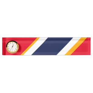 Porte-nom Bright Red White Navy Blue Racing Stripes Horloge