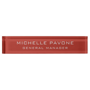 Porte-nom Brique élégante Rouge & Gris Simple Uni Profession
