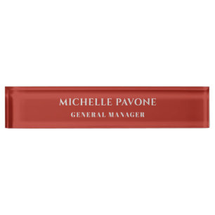 Porte-nom Brique Rouge et Grise Simple et Élégante Professio
