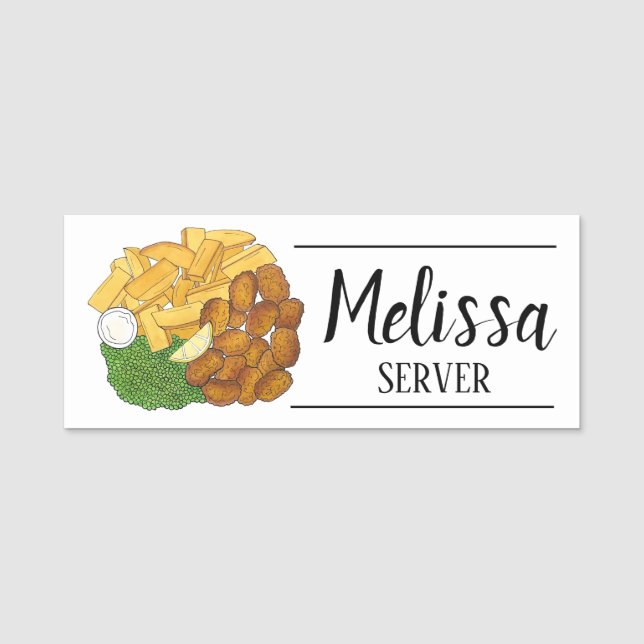 Porte-nom British Pub Fare Scampi Chips Peas Anglais (Devant)