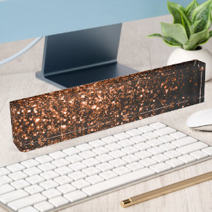 Porte-nom Bronze cuivre brun orange faux scintillements pail
