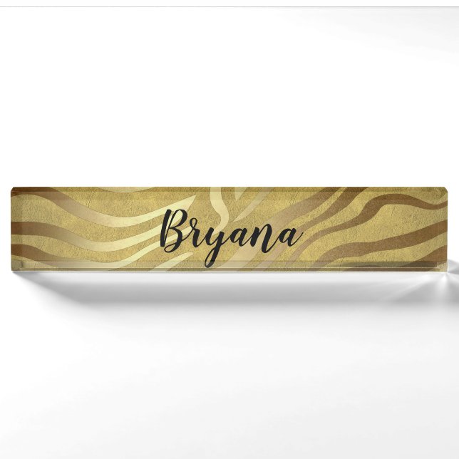 Porte-nom Bronze d'or Zebra Print Jungle Safari Glam (Devant)