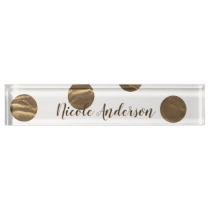 Porte-nom Bronze Faux Brillant Points Modernes Tendance Chic