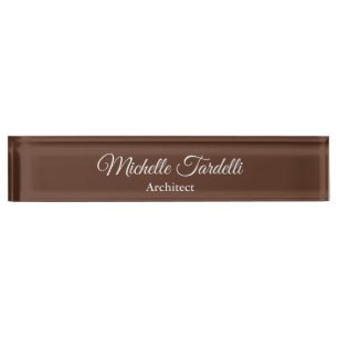 Porte-nom Brown Élégant Minimaliste Moderne Calligraphie Scr