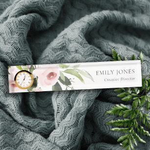 PORTE-NOM BUNCH FLORAL ROSE ROSE BLANC DOUX ET SOBRE À COUL