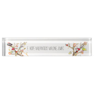 Porte-nom Bureau acrylique Nom Plaque Whimsy Birds