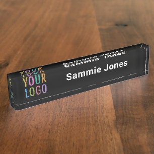 Porte-nom Bureau en acrylique noir Nom Plaque Business Logo 