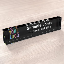 Porte-nom Bureau en acrylique noir Nom Plaque Business Logo 