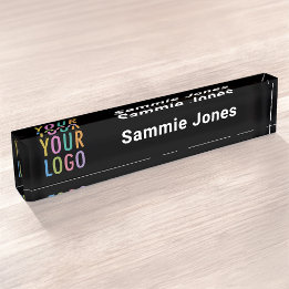 Porte-nom Bureau en acrylique noir Nom Plaque Business Logo 