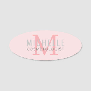 Porte-nom Bureau Monogramme - rose pâle