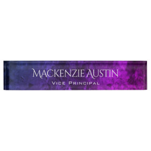 Porte-nom Bureau Mystic-Topaz Blue Rose violet Ombre Chic