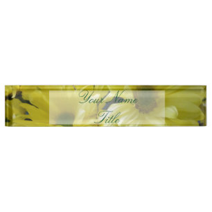 Porte-nom Bureau personnalisé Nom Plate Fleurs Jaunes Bureau