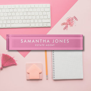 Porte-nom Bureau rose minimaliste moderne
