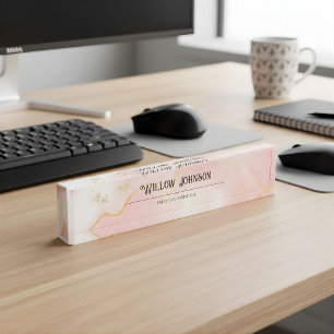 Porte-nom Bureau sur mesure en marbre rose élégant et or