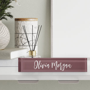 Porte-nom Burgundy Plum Sketted Cursive Nom du script