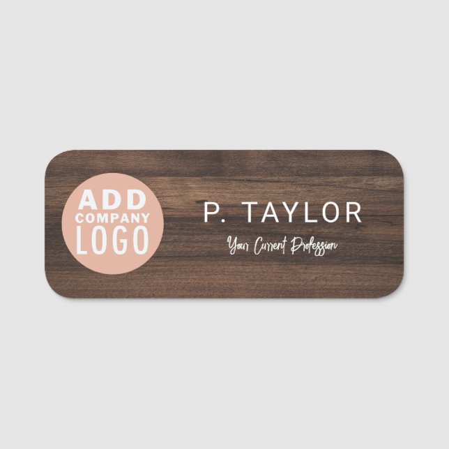 Porte-nom Business Logo Employee Wood-Look Custom (Devant)