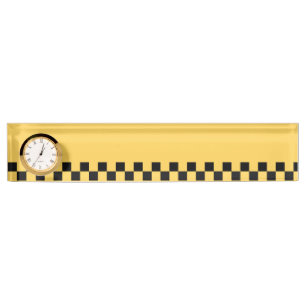 Porte-nom Cabine jaune à damiers motif