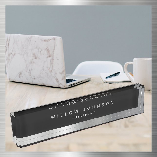 Porte-nom Cadeau professionnel de luxe Silver Classy (Luxury Silver Gold Classy Executive Business Gift Desk Name Plate)