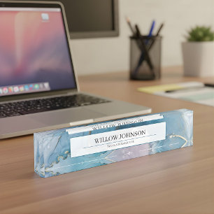Porte-nom Cadre élégant en marbre bleu or pour directeur de