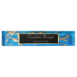 Porte-nom Cadre élégant et stylé doré, marbre bleu