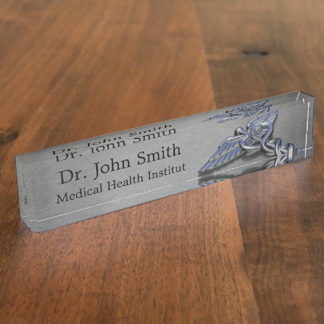 Porte-nom Caducée Médicale professionnel de chrome - plaque (Taille)