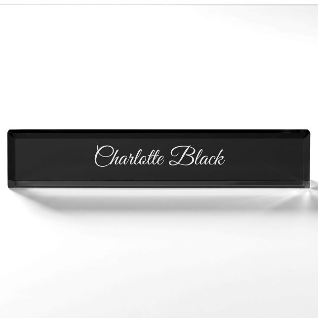 Porte-nom Caligraphie classique Noir Blanc Professionnel (Devant)