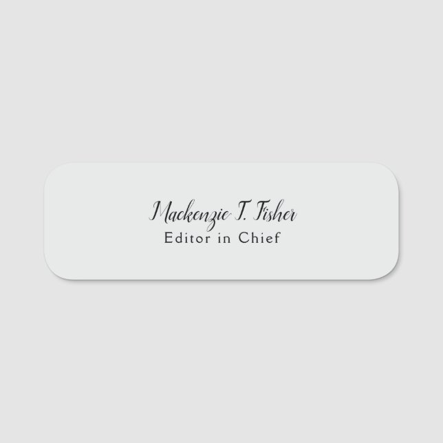 Porte-nom Calligraphie classique Élégante Plaque Gris simple (Devant)