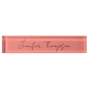 Porte-nom Calligraphie Elégant Coral rose Plaine Nom simple