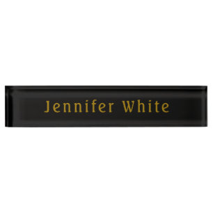 Porte-nom Calligraphie Elegant Retro Gold & Black Nom