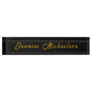 Porte-nom Calligraphie noire et or Minimaliste Nom propre