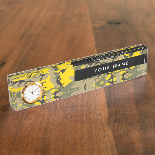 Porte-nom Camo jaune et vert, camouflage, militaire, armée
