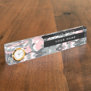 Porte-nom Camo rose et gris, Camouflage, Militaire, Armée