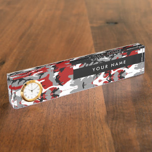 Porte-nom Camo rouge et gris, Camouflage, Militaire, Armée