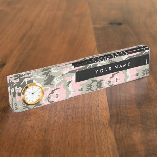 Porte-nom Camouflage rose et vert Votre nom Personnalisez