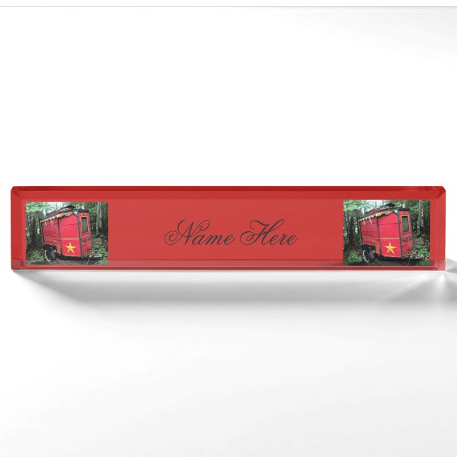 Porte-nom Caravane minuscule gitane rouge customisée (Devant)