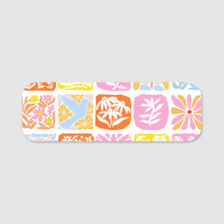 Porte-nom Carrelage floral coloré Botanique Folk Whimsical