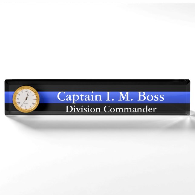 Porte-nom Carte d'identité de bureau mince en ligne bleue (Devant)