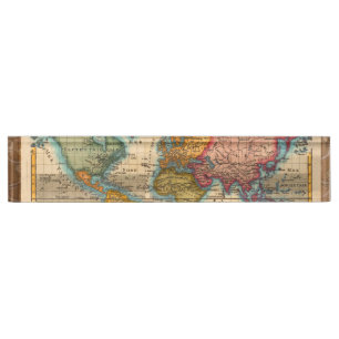 Porte-nom Carte du monde 1700s Antique Continents