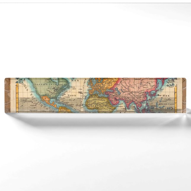 Porte-nom Carte du monde 1700s Antique Continents (Devant)