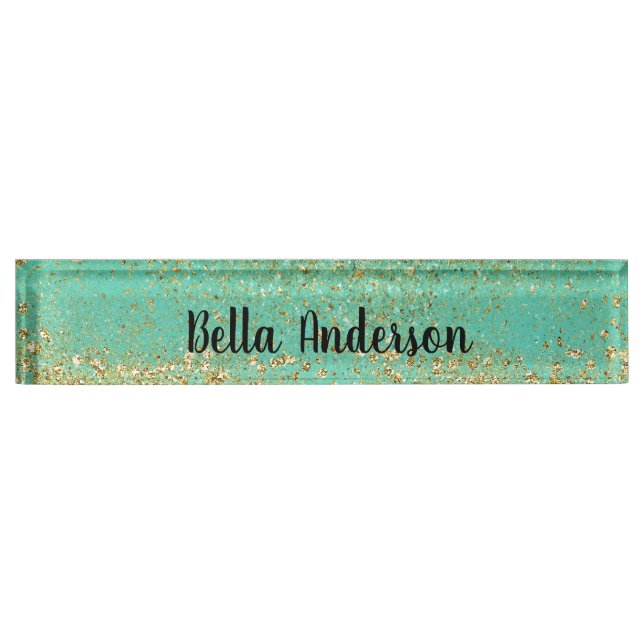 Porte-nom Cascady Gold Parties scintillant & Turquoise Aqua  (Devant)